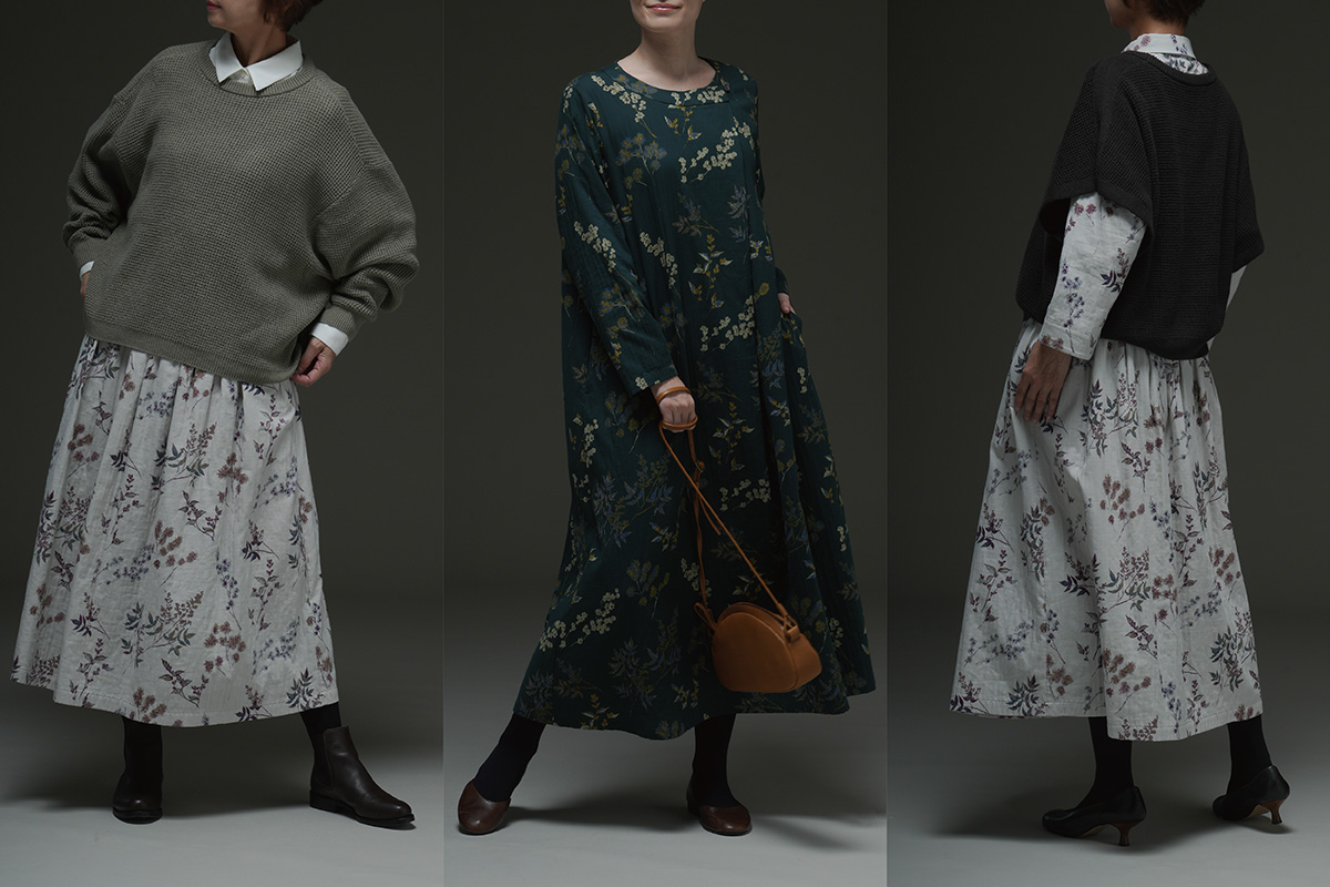 二重織草花プリントと綿起毛ワッフル