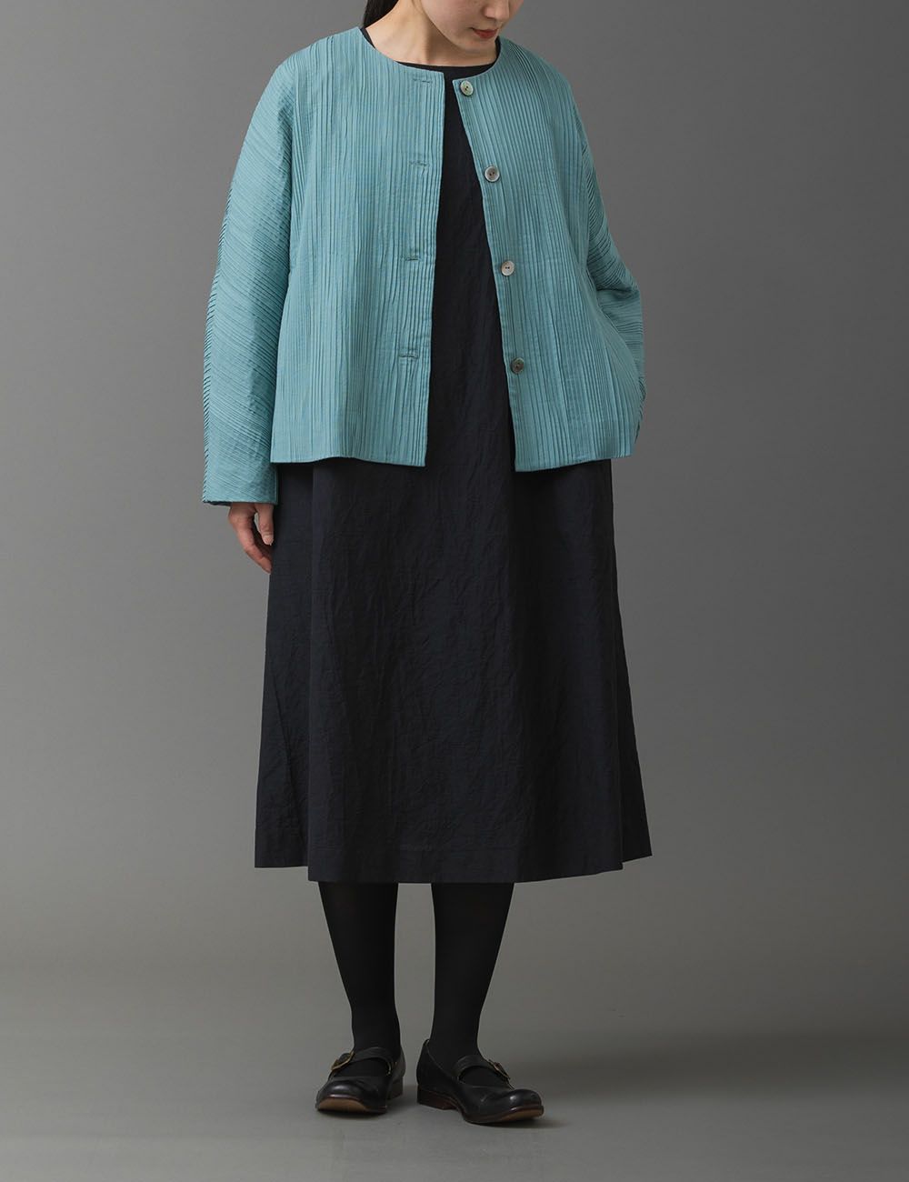 綿麻シルクシャンブレー　ワンピース黄釣舟（きつりふね）