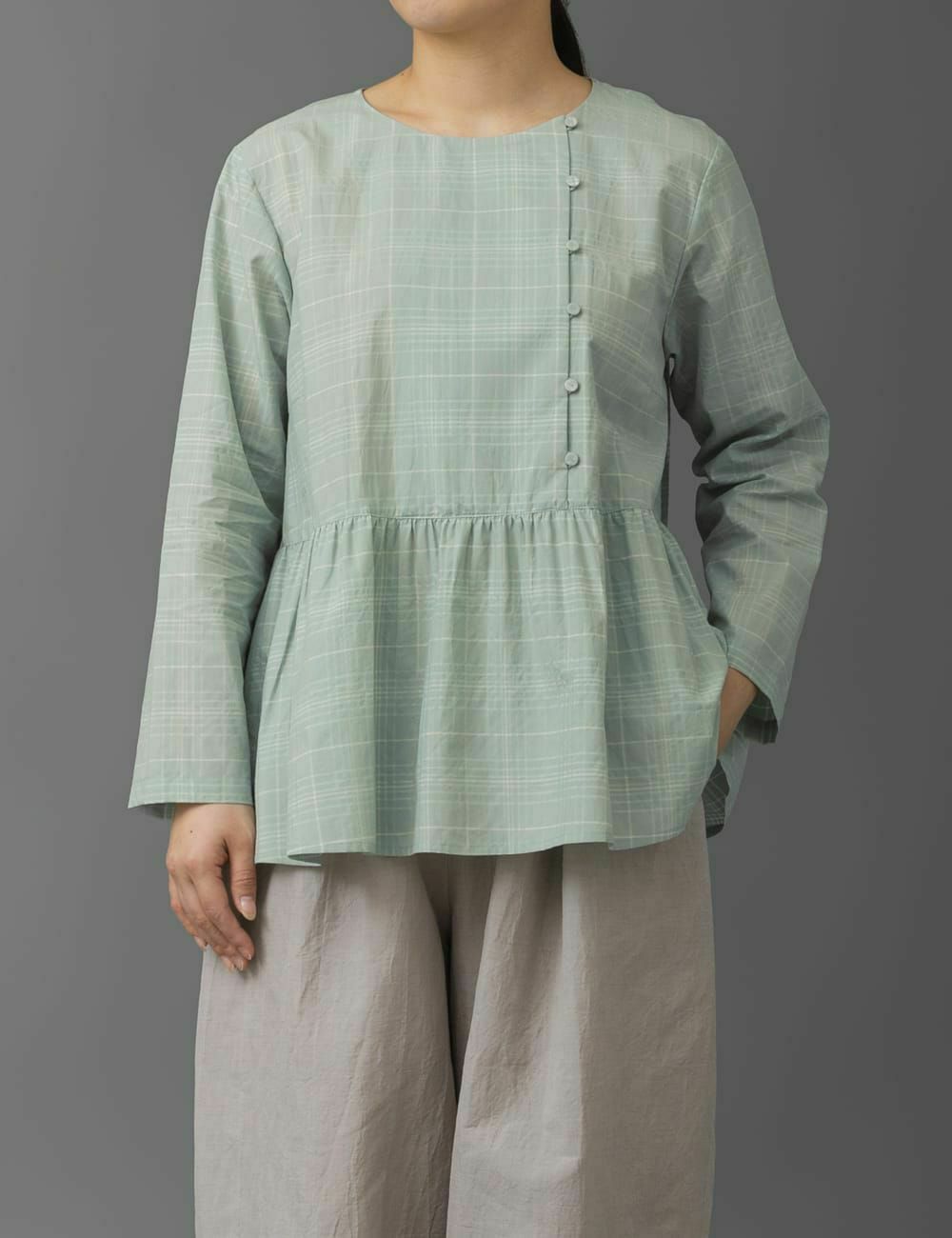 綿シルク透かしチェック ブラウス姫白根（ひめしろね） | 石見銀山 群
