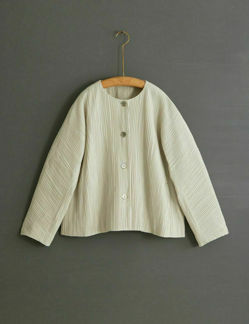 綿シルクストレッチプリーツ　ジャケット双葉葎（ふたばむぐら）