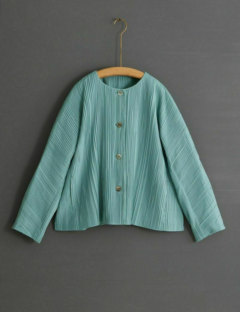 綿シルクストレッチプリーツ　ジャケット双葉葎（ふたばむぐら）