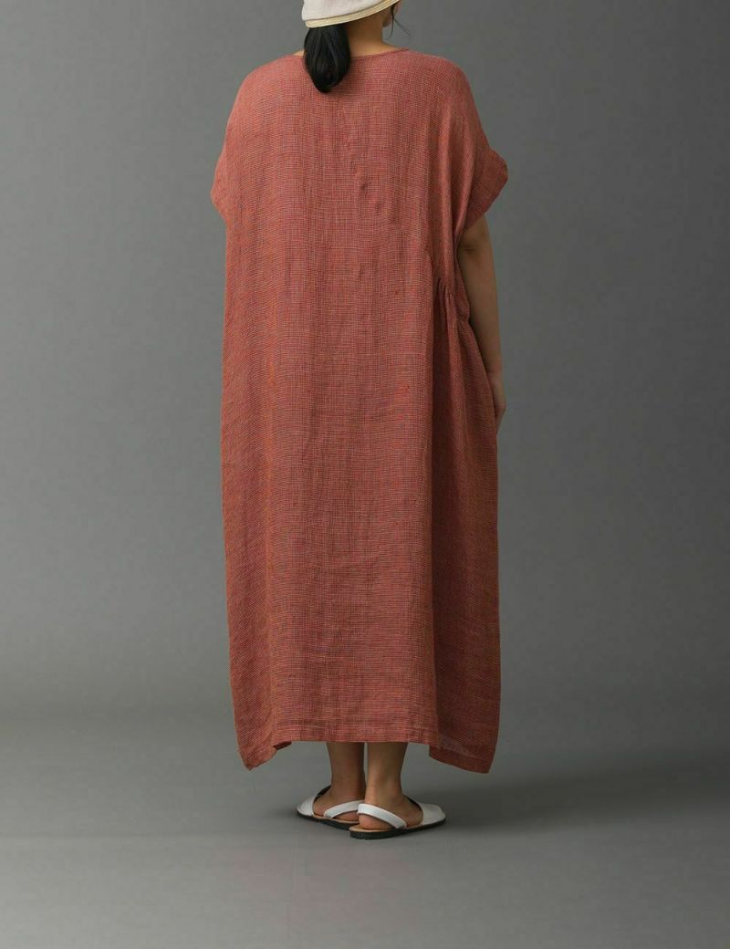 リネンパナマ織チェックワンピース夏水仙（なつずいせん