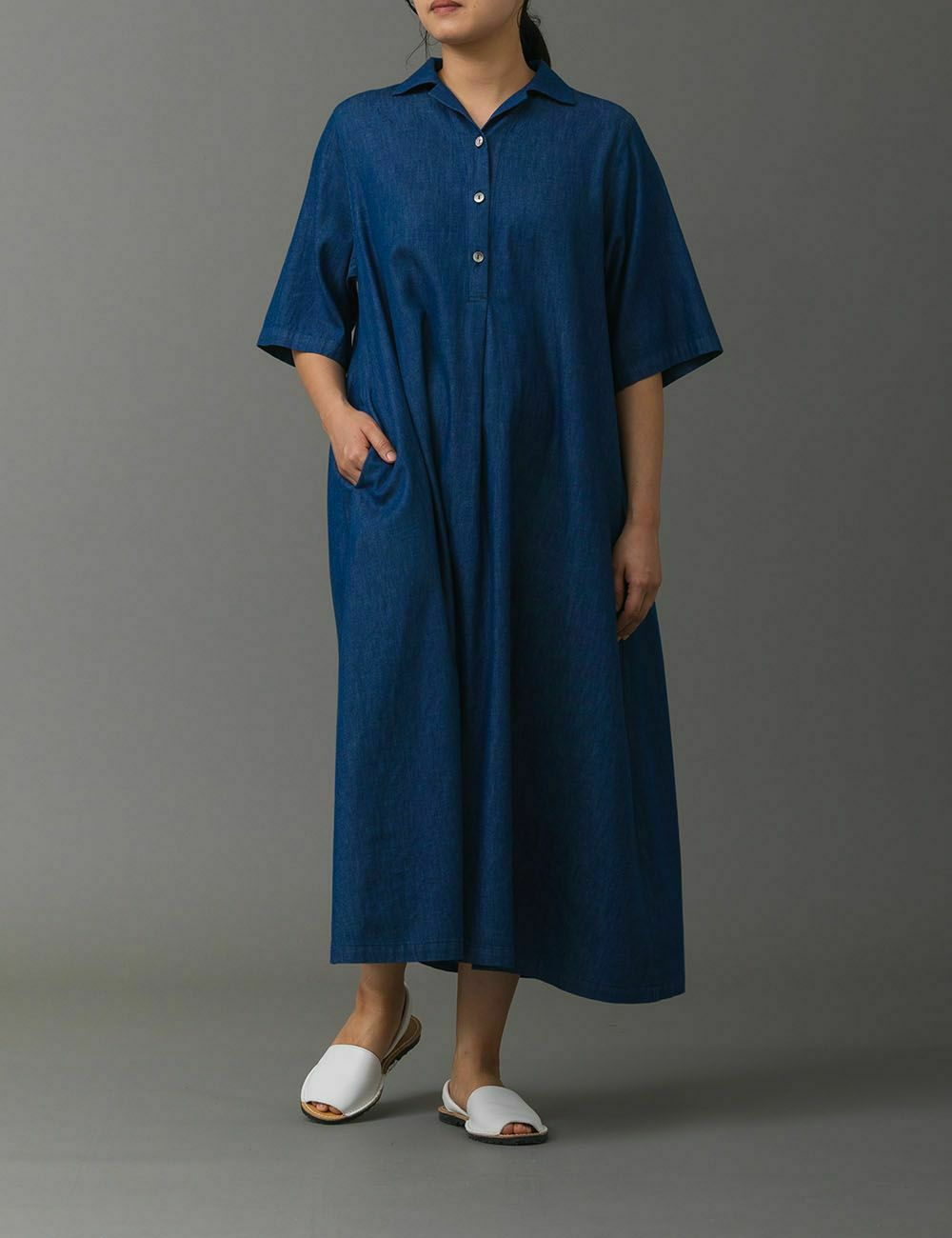 P56☆美品☆22SS☆極上ラメ糸混 デニムシャツワンピース ブルネロクチネリ