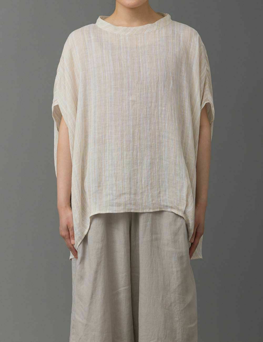 もみほぐし麻縞プルオーバー朝顔（あさがお）