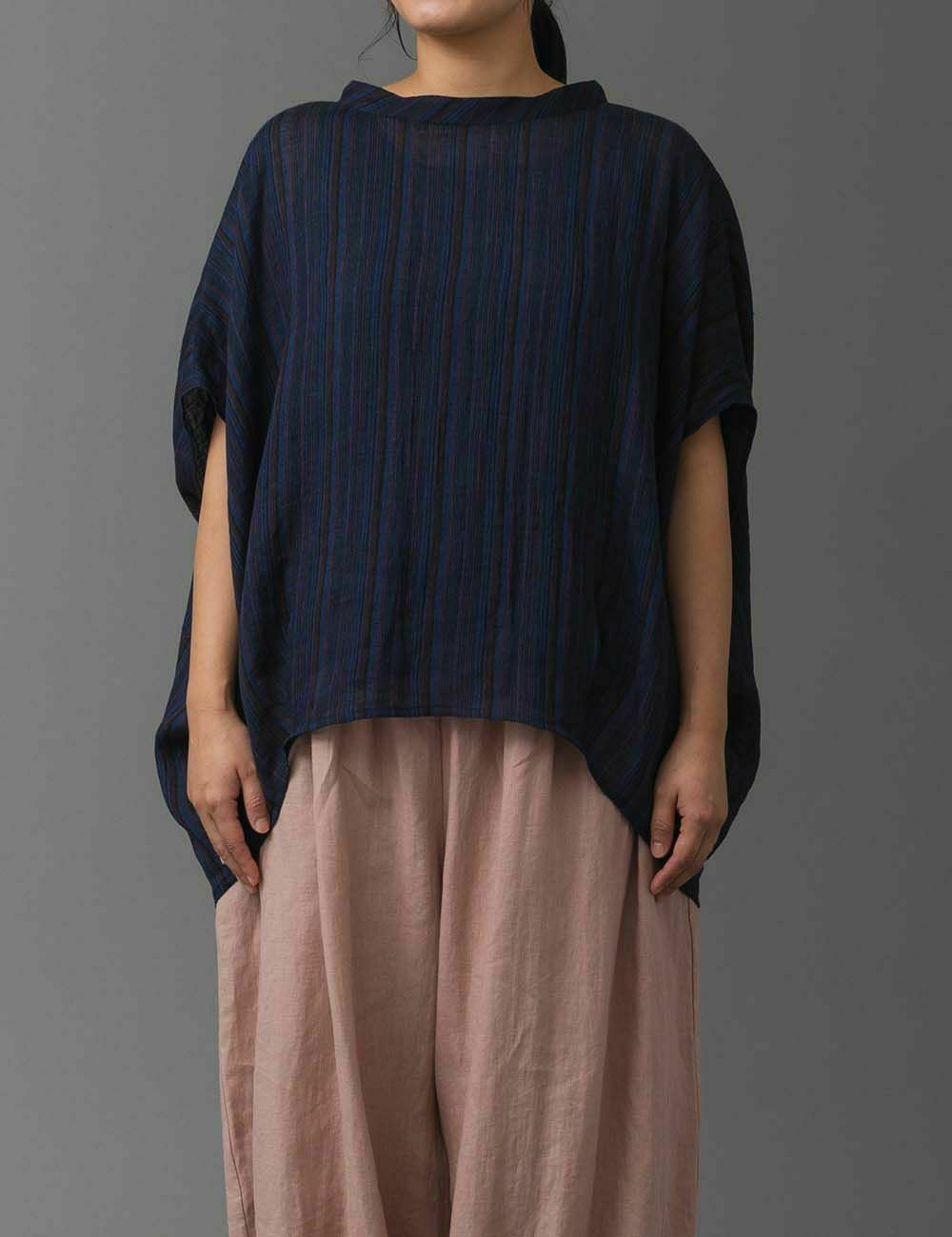 もみほぐし麻縞プルオーバー朝顔（あさがお）