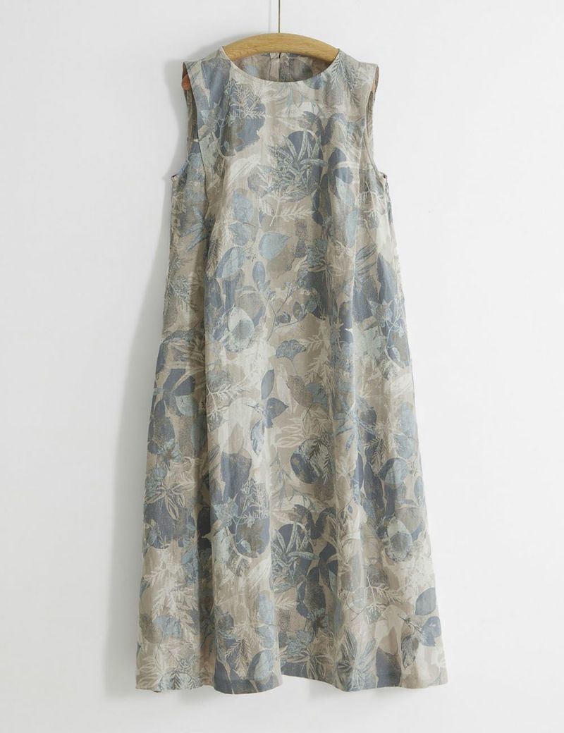 リネン夏の葉プリントワンピース玉心花（ぎょくしんか） | 石見銀山 群