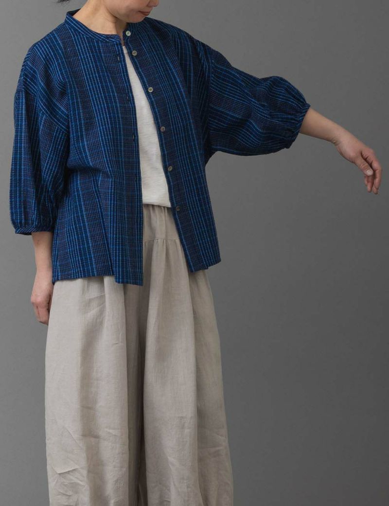 群言堂　チェックのブラウス 綿キャッチングワッシャーチェックブラウス目木（めぎ） | 石見