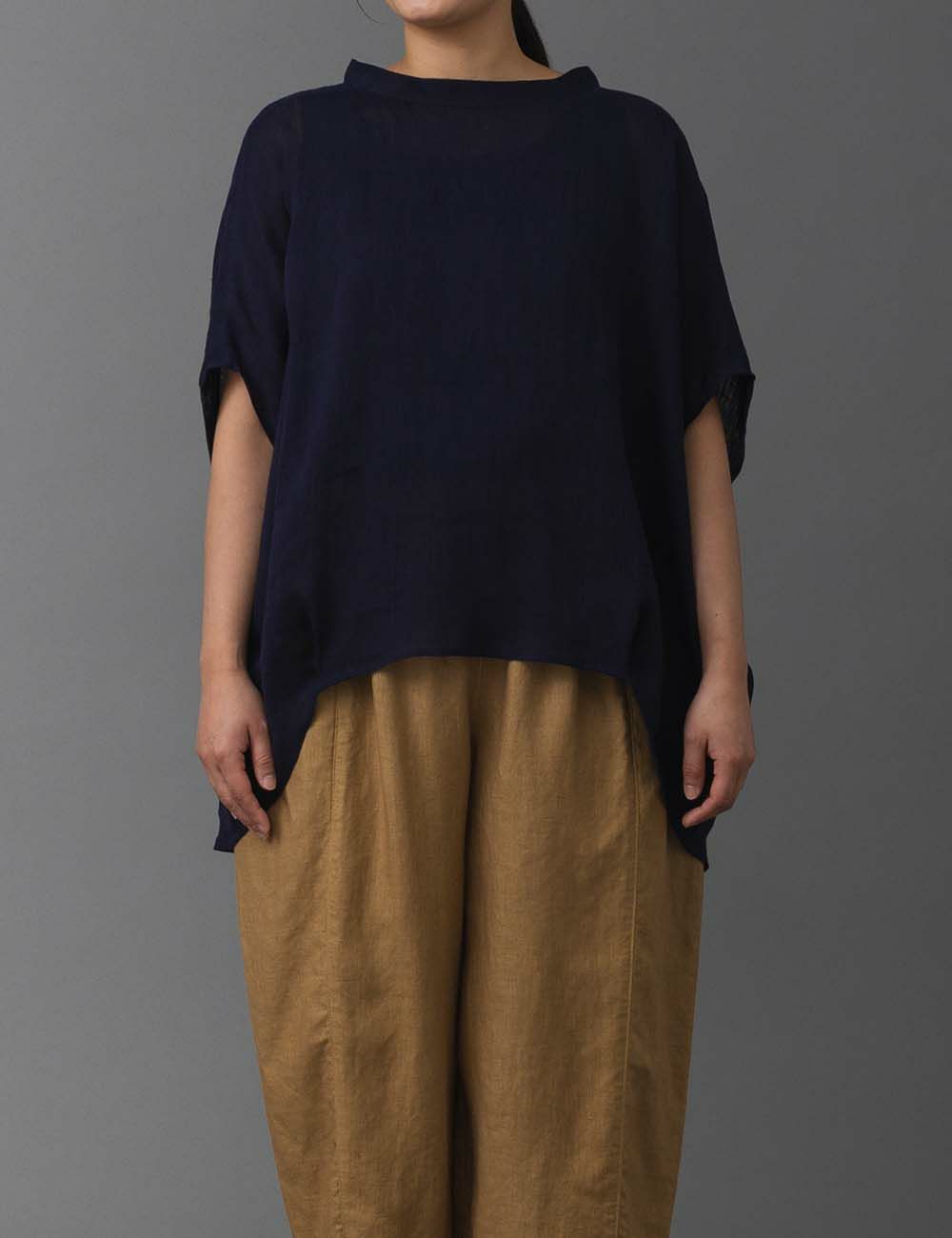 もみほぐし麻無地プルオーバー朝顔（あさがお）