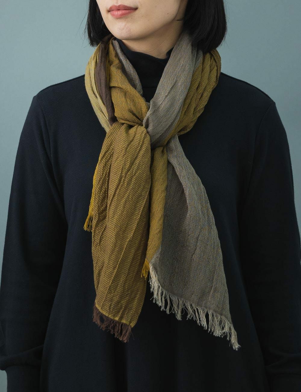 綿ウール大格子ストール