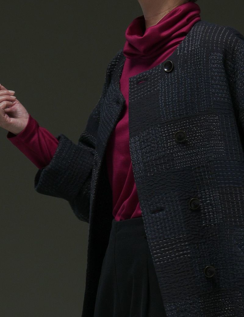 風呂敷包付き】刺子パッチワークジャガードコート吉祥草（きちじょう