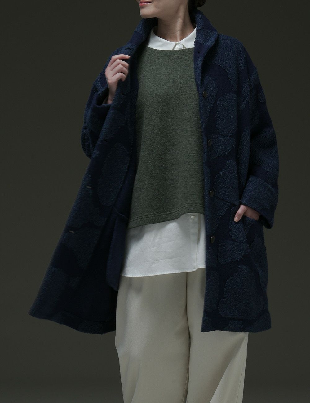 綿ウールいちょうジャガードジャケット好文木（こうぶんぼく）