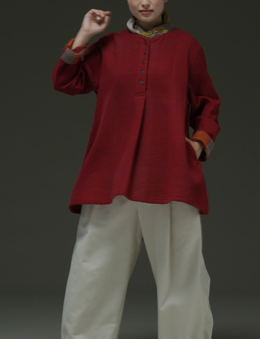 綿ウール二重織裏格子プルオーバー花笠菊（はながさぎく）