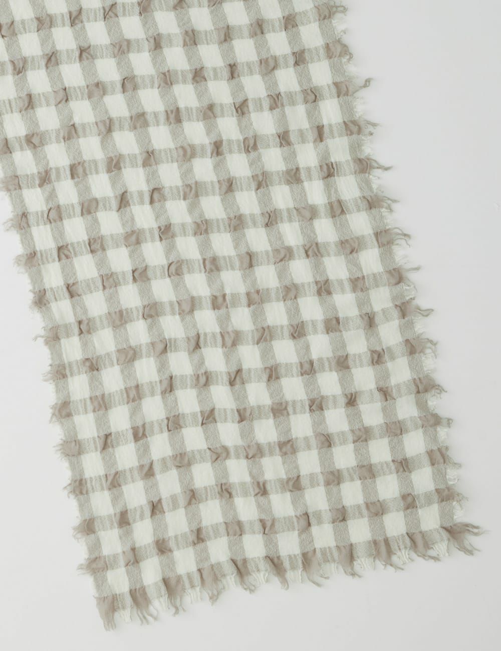 【新品/未使用】群言堂　縮絨 ウール　格子　ストール　白 縮絨ストール小格子柄 | 石見銀山 群言堂オンラインストア