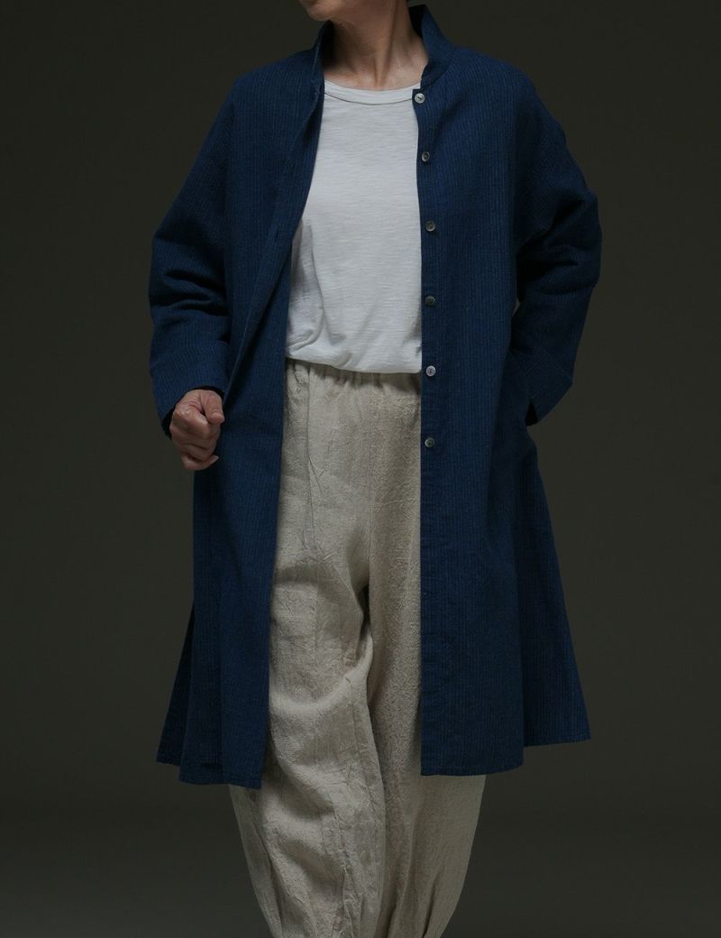 数量限定】藍染濃紺綿麻縞ブラウス未容柳（びようやなぎ） | 石見銀山