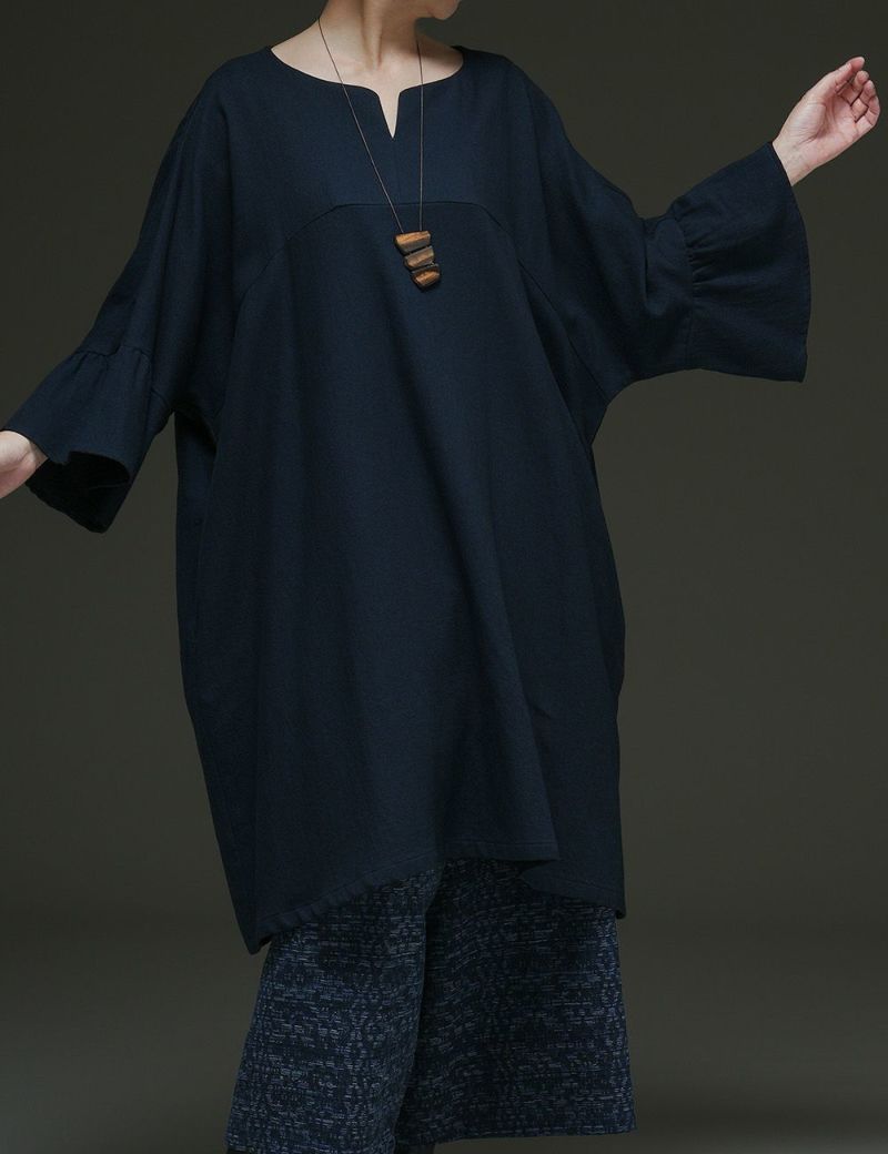 やわらかデニムチュニック緋衣草（ひごろもそう）