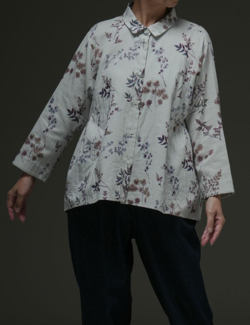 二重織草花プリントブラウス薺（なずな）