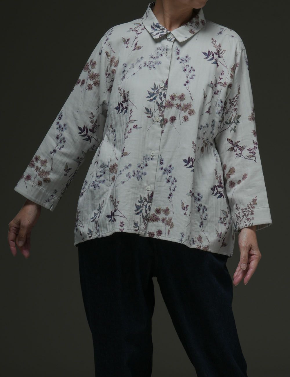 二重織草花プリントブラウス薺（なずな）