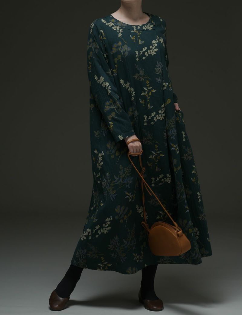 二重織草花プリントワンピース長嘴菫（ながはしすみれ）