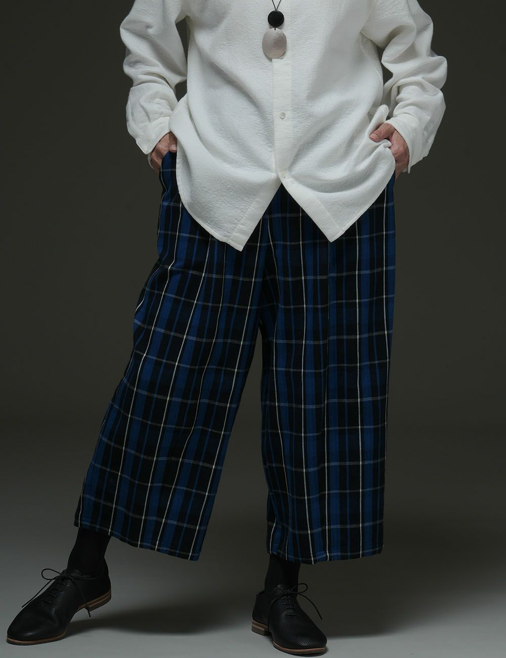 藍染チェックパンツ一葉萩（ひとつばはぎ）