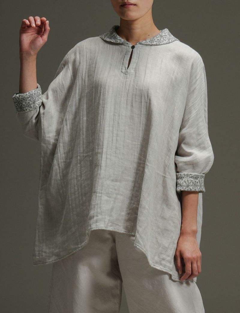 海のこぎん柄刺繍プルオーバー筆草（ふでくさ）